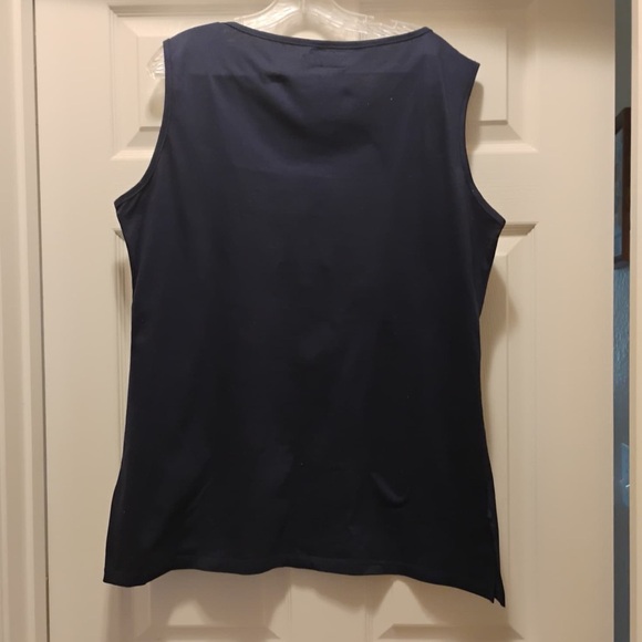 Vintage Tropical Art Embroidered Patchwork Floral Tank Top Navy Blue Size XL - Picture 4 of 5